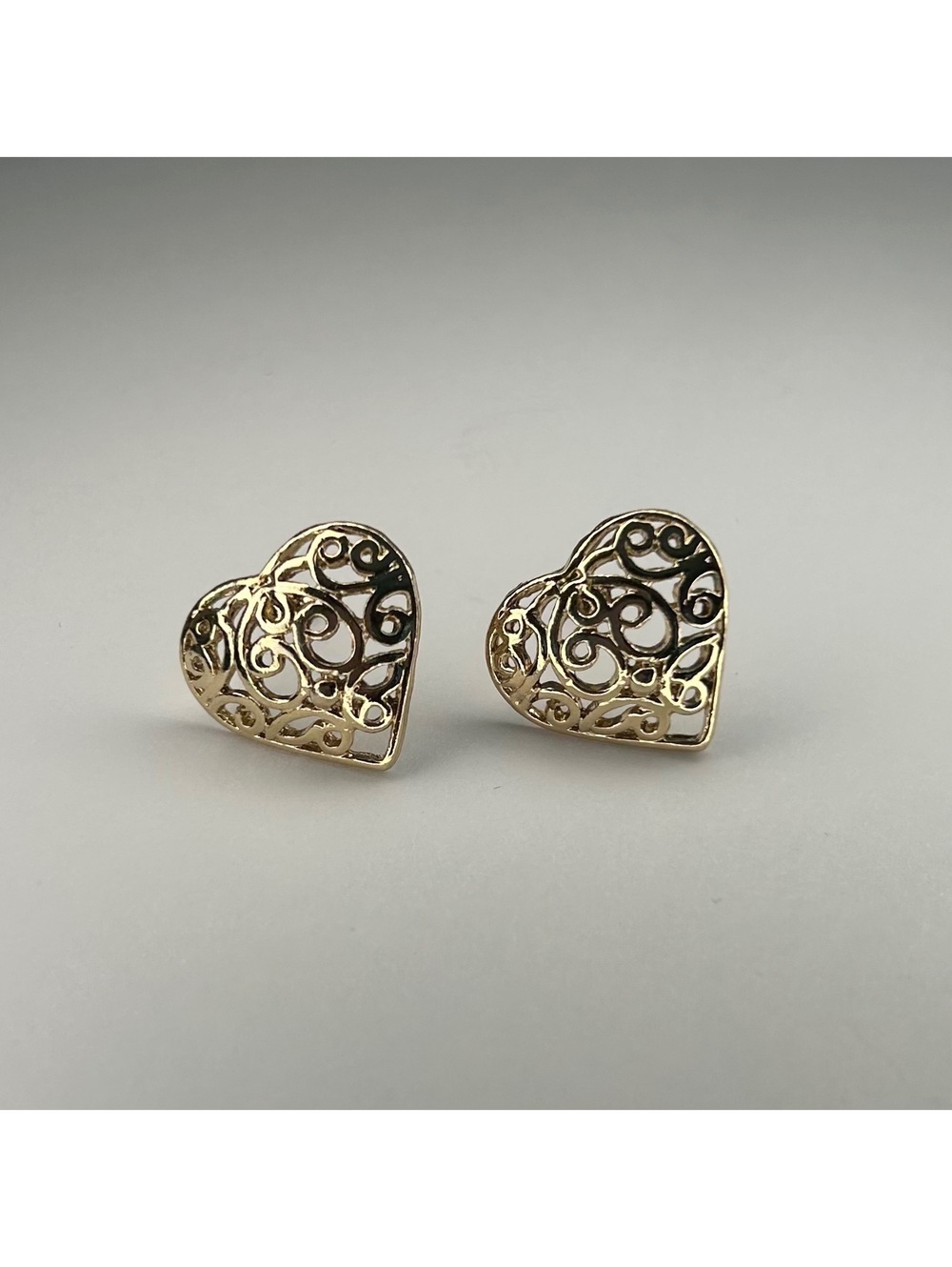 Vintage Korea Signed Gold Tone Scroll Heart Pierced Earrings Excellent Condition
